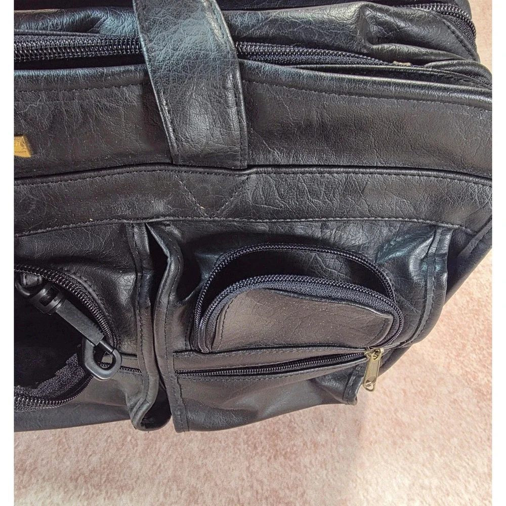 Expandable Twin Pocket Portfolio Leather Briefcase Bag NWT Black